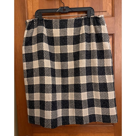 Talbots Plaid Italian Wool-Blend Skirt Women Size 18W Black/Cream Lined Side-Zip - Picture 3 of 12